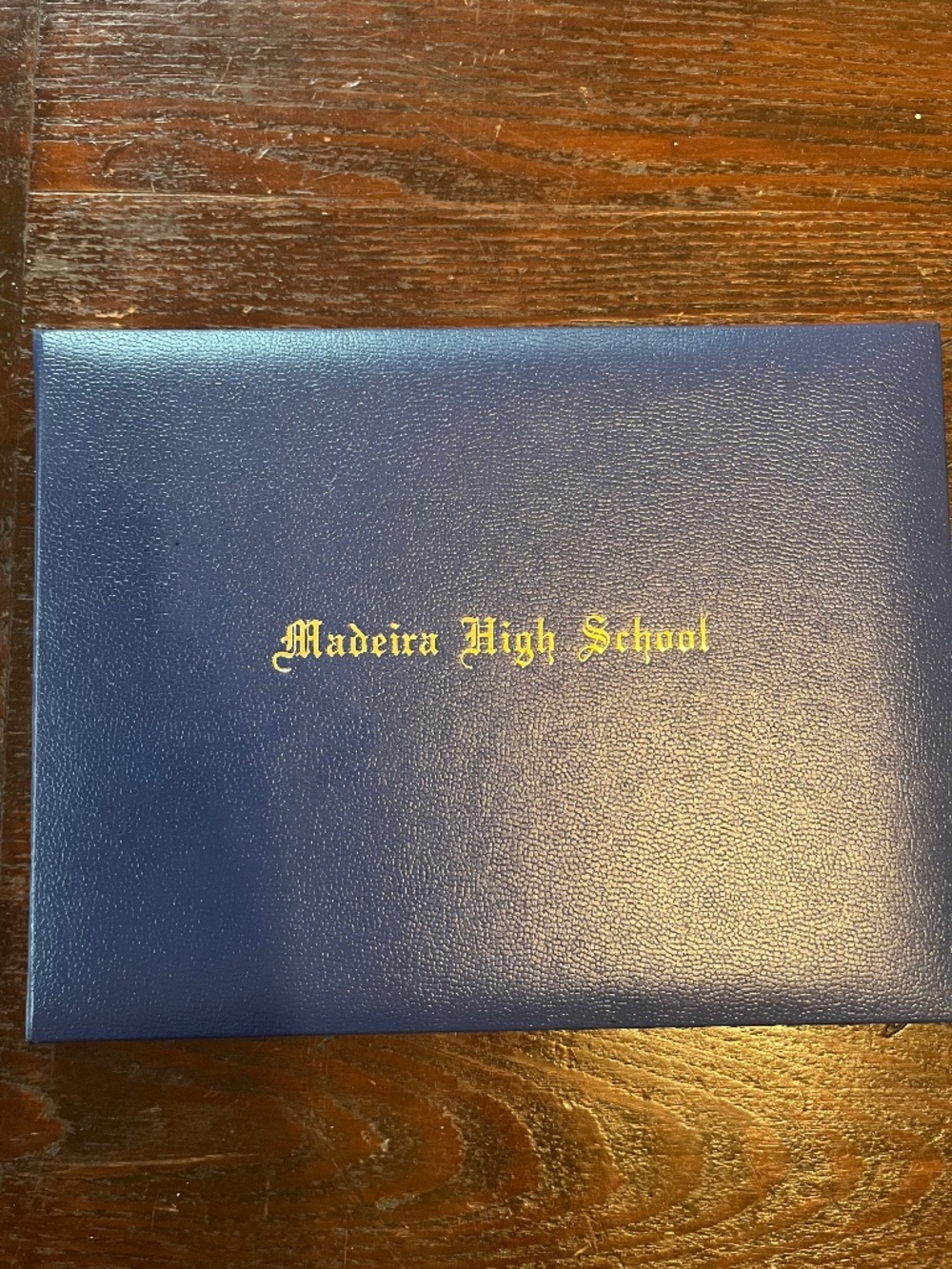 Madiera High School Diploma of Graduation Case Holder Blue and Gold